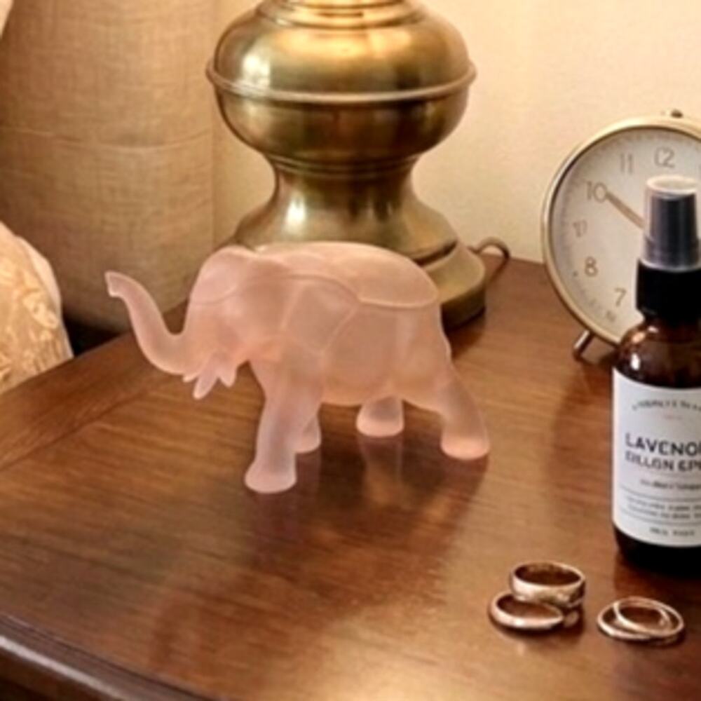 vintage Indiana Tiara pink frosted glass elephant trinket dish 80s minimalist